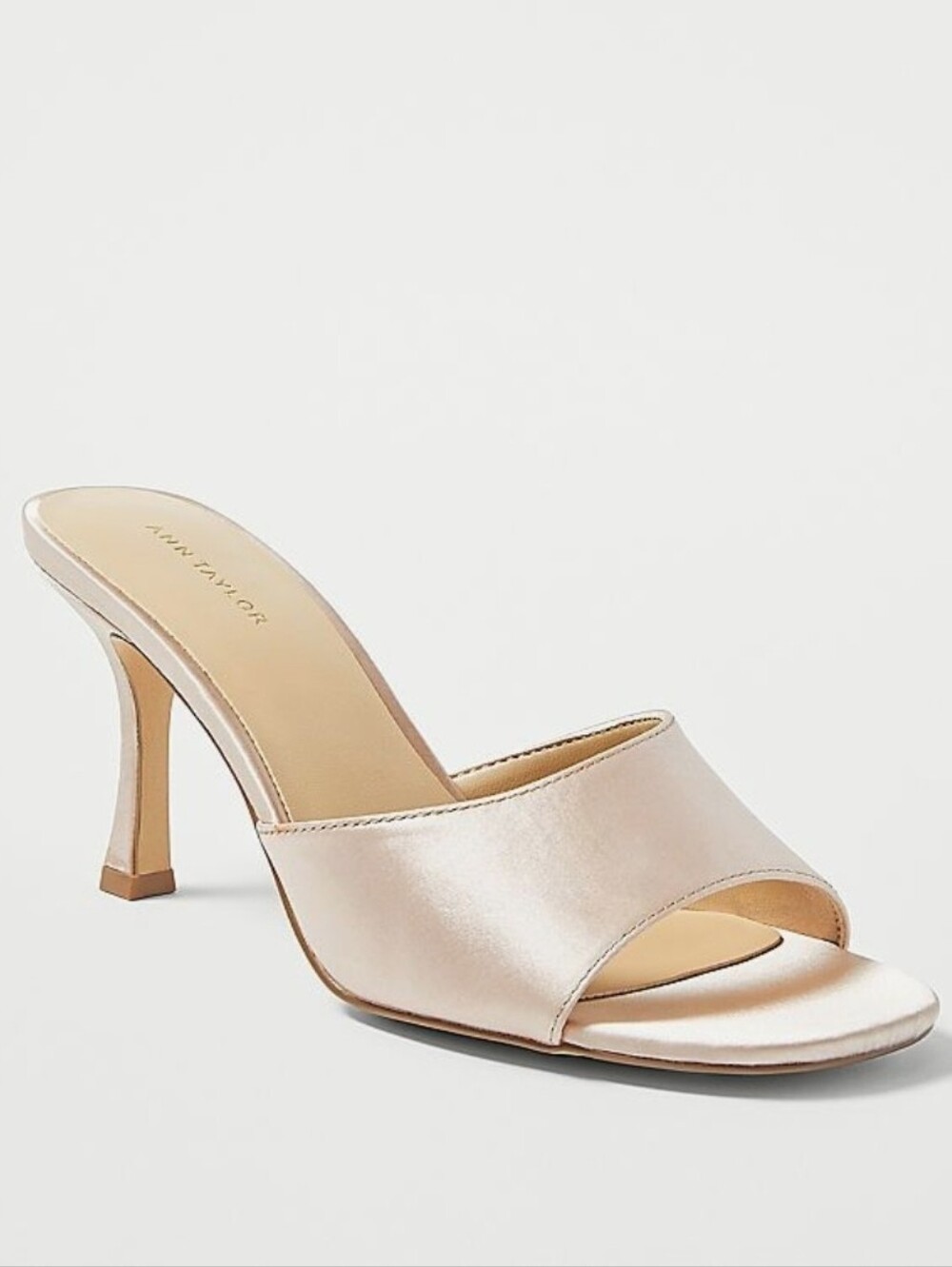 Ann Taylor Studio Collection Satin High Heel Sandals Mules Champagne Gold Size 8